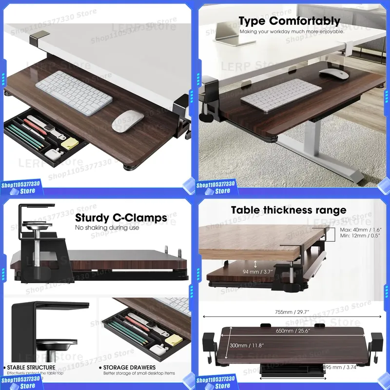 C型クリップ式スライドキーボードマウストレイ、デスク下マウン - Keyboard Drawer Under のレビューと価格
