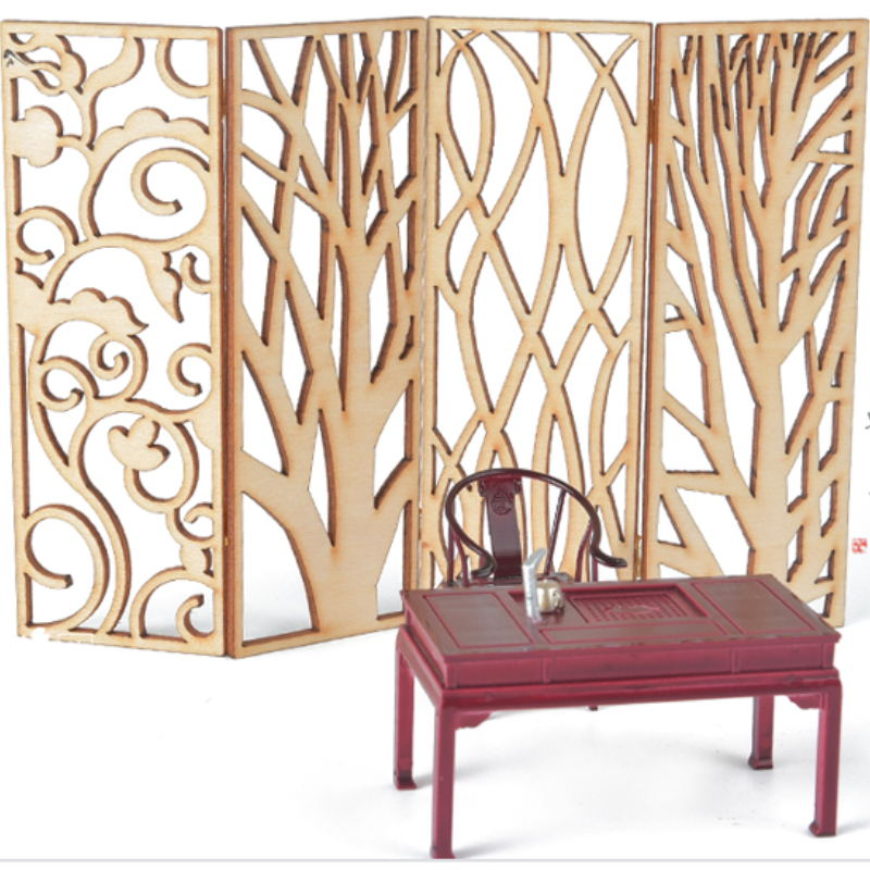 4個入り木製ミニチュア仕切りスクリーン、ドールハウスルームデ - Partition Screen Divider のレビューと価格